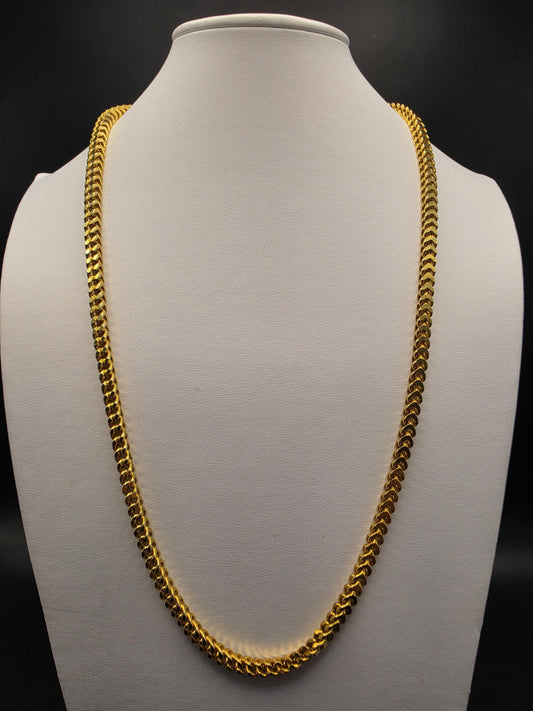Gold Plated 925 Sterling Silver Franco Link Chain Necklace 28 Inch 5mm Mens Box Wheat Chain Heavy Long Statement Gift for Him Boyfriend Dad