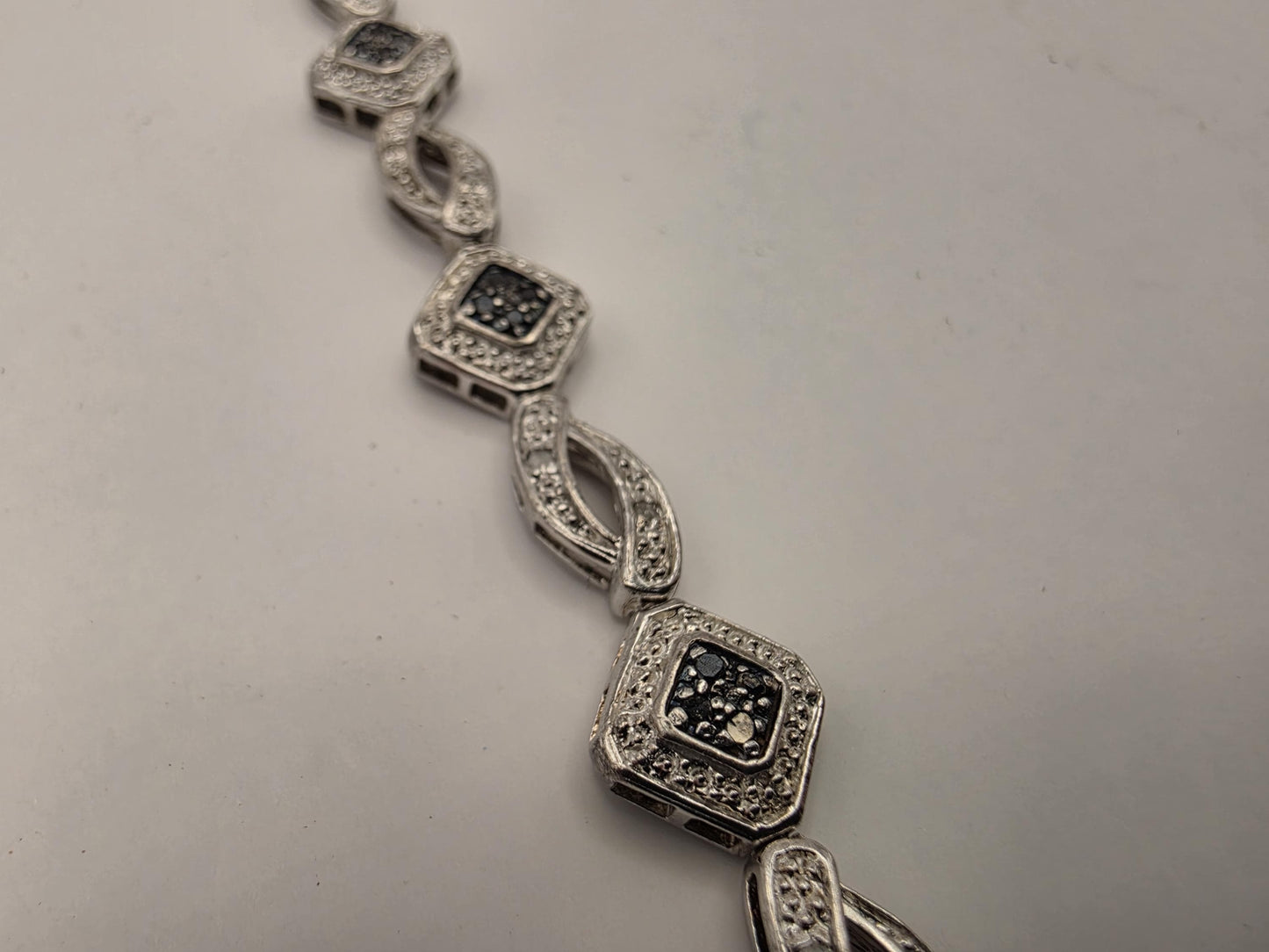 925 Sterling Silver Black Diamond Bracelet 7 Inch Genuine Diamond Square Link Tennis Style Womens Statement Fine Jewelry Gift for Her