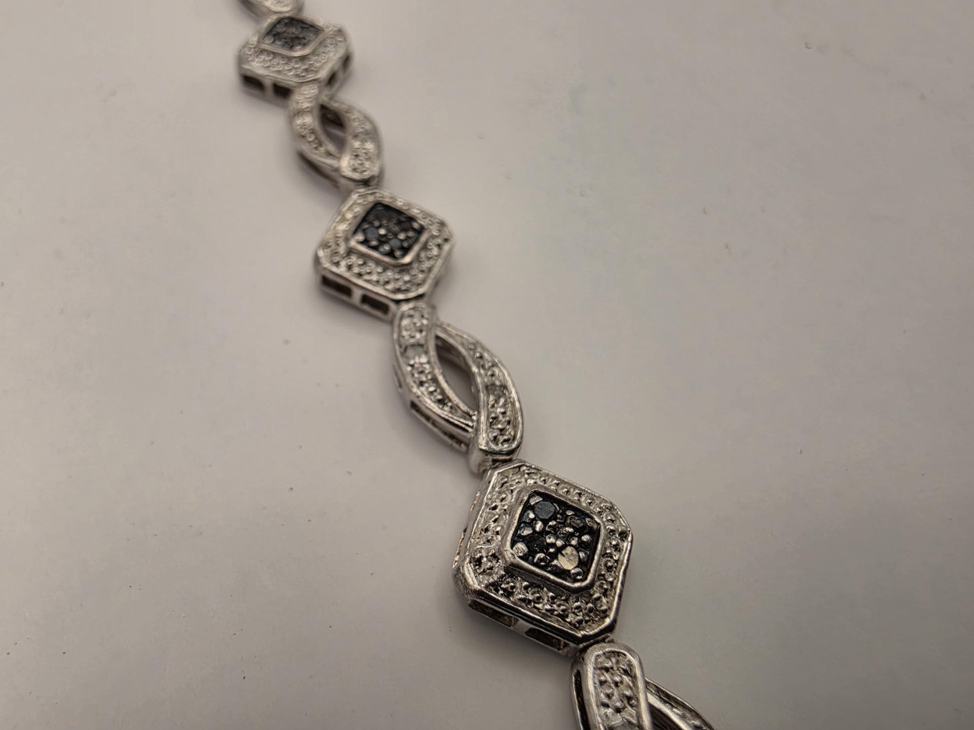 925 Sterling Silver Black Diamond Bracelet 7 Inch Genuine Diamond Square Link Tennis Style Womens Statement Fine Jewelry Gift for Her