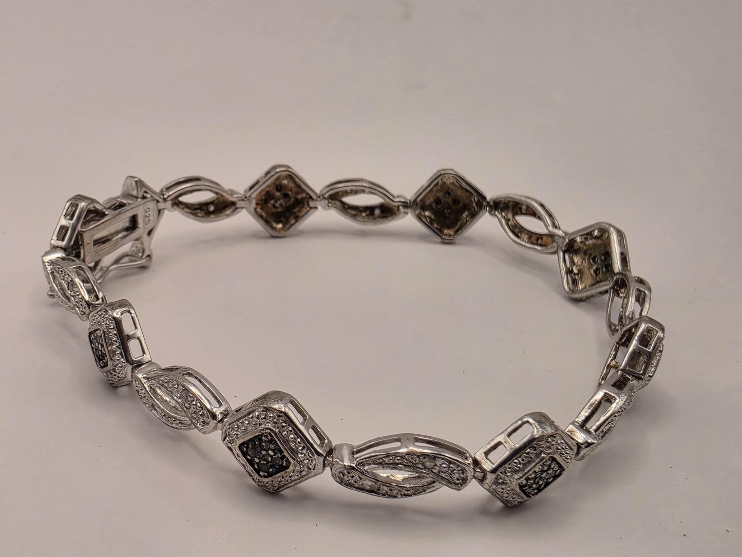 925 Sterling Silver Black Diamond Bracelet 7 Inch Genuine Diamond Square Link Tennis Style Womens Statement Fine Jewelry Gift for Her