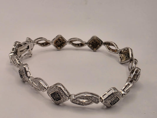 925 Sterling Silver Black Diamond Bracelet 7 Inch Genuine Diamond Square Link Tennis Style Womens Statement Fine Jewelry Gift for Her