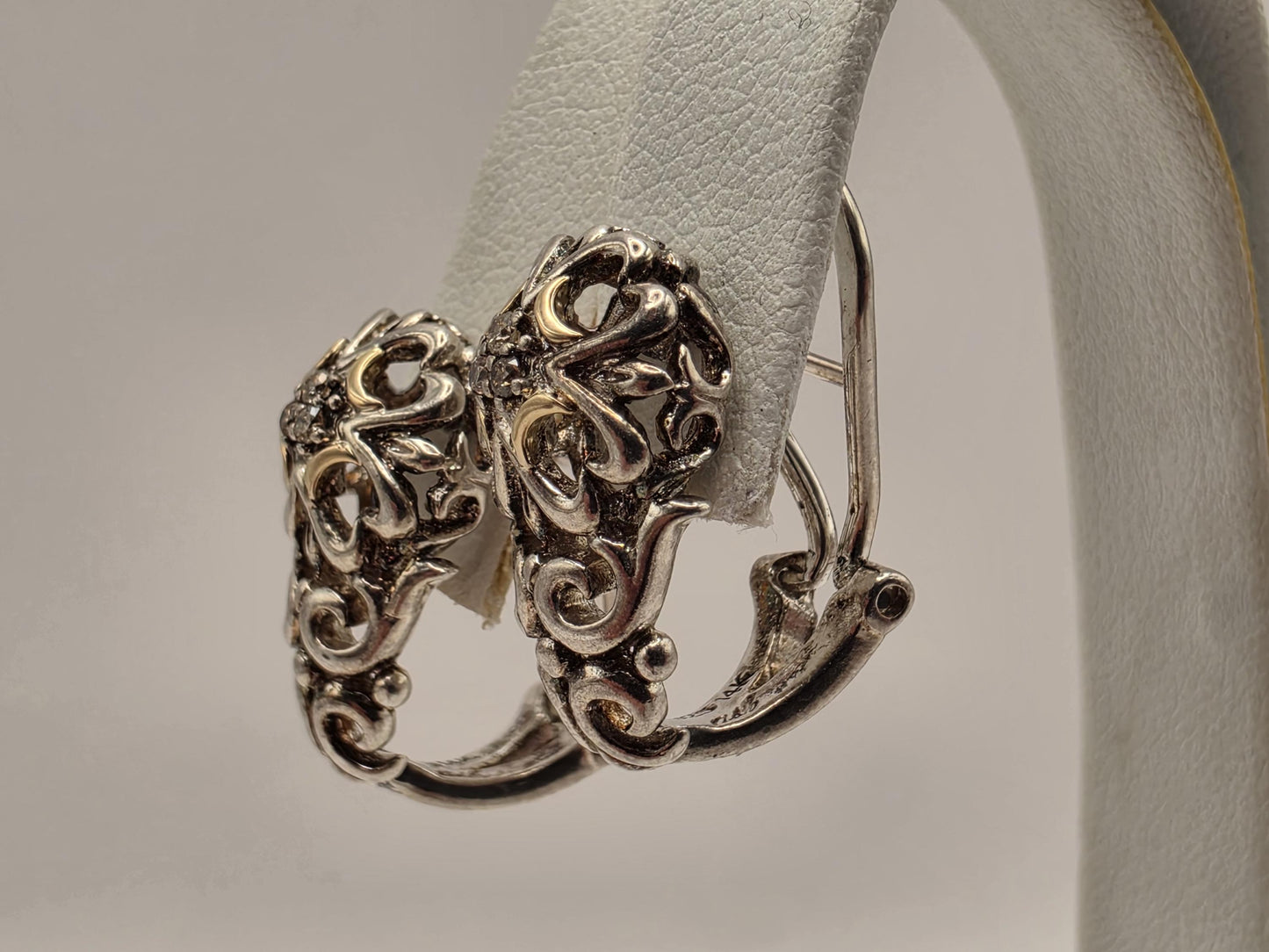 925 Sterling Silver 14k Gold Accent Earrings Balinese Scrollwork Drop Leverback Two Tone Filigree Womens Fine Jewelry Gift for Her