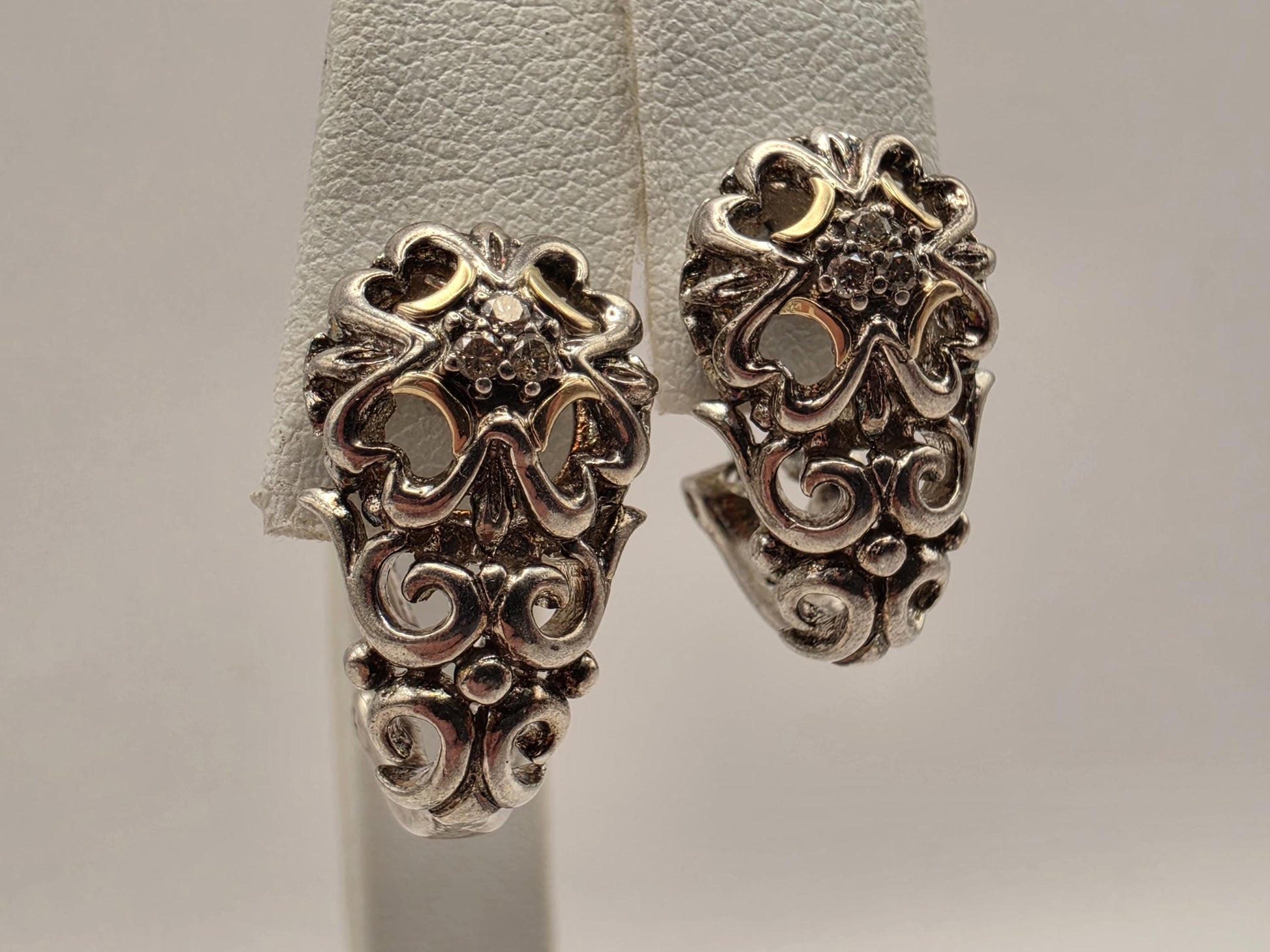 925 Sterling Silver 14k Gold Accent Earrings Balinese Scrollwork Drop Leverback Two Tone Filigree Womens Fine Jewelry Gift for Her