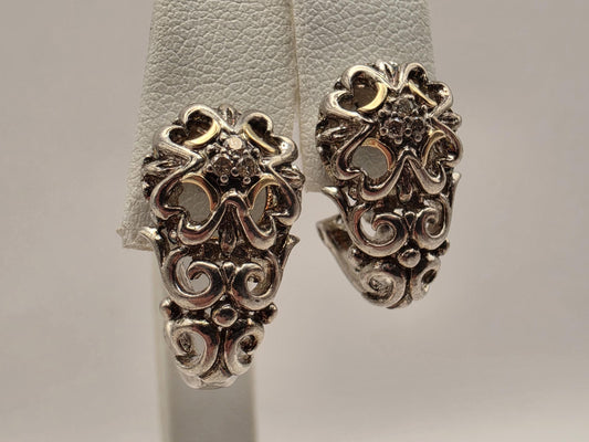 925 Sterling Silver 14k Gold Accent Earrings Balinese Scrollwork Drop Leverback Two Tone Filigree Womens Fine Jewelry Gift for Her