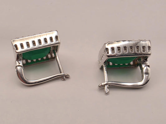 925 Sterling Silver Green Stone Stud Earrings Square Halo CZ Emerald Green Statement Studs Womens Fashion Jewelry Gift for Her