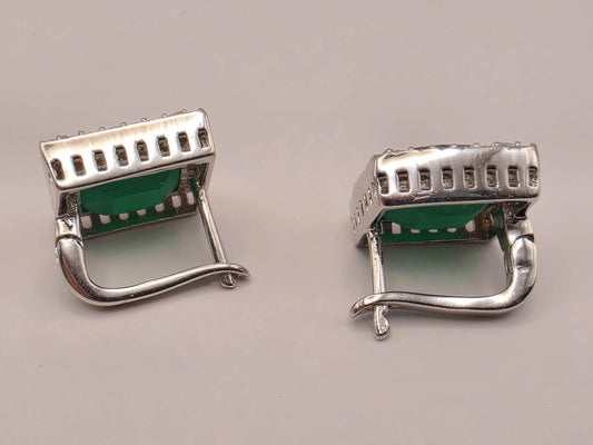 925 Sterling Silver Green Stone Stud Earrings Square Halo CZ Emerald Green Statement Studs Womens Fashion Jewelry Gift for Her