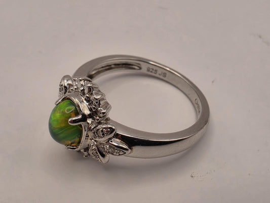 925 Sterling Silver Fire Opal Ring Genuine Diamond Accent Oval Opal Womens Cocktail Ring October Birthstone Fine Jewelry Gift for Her