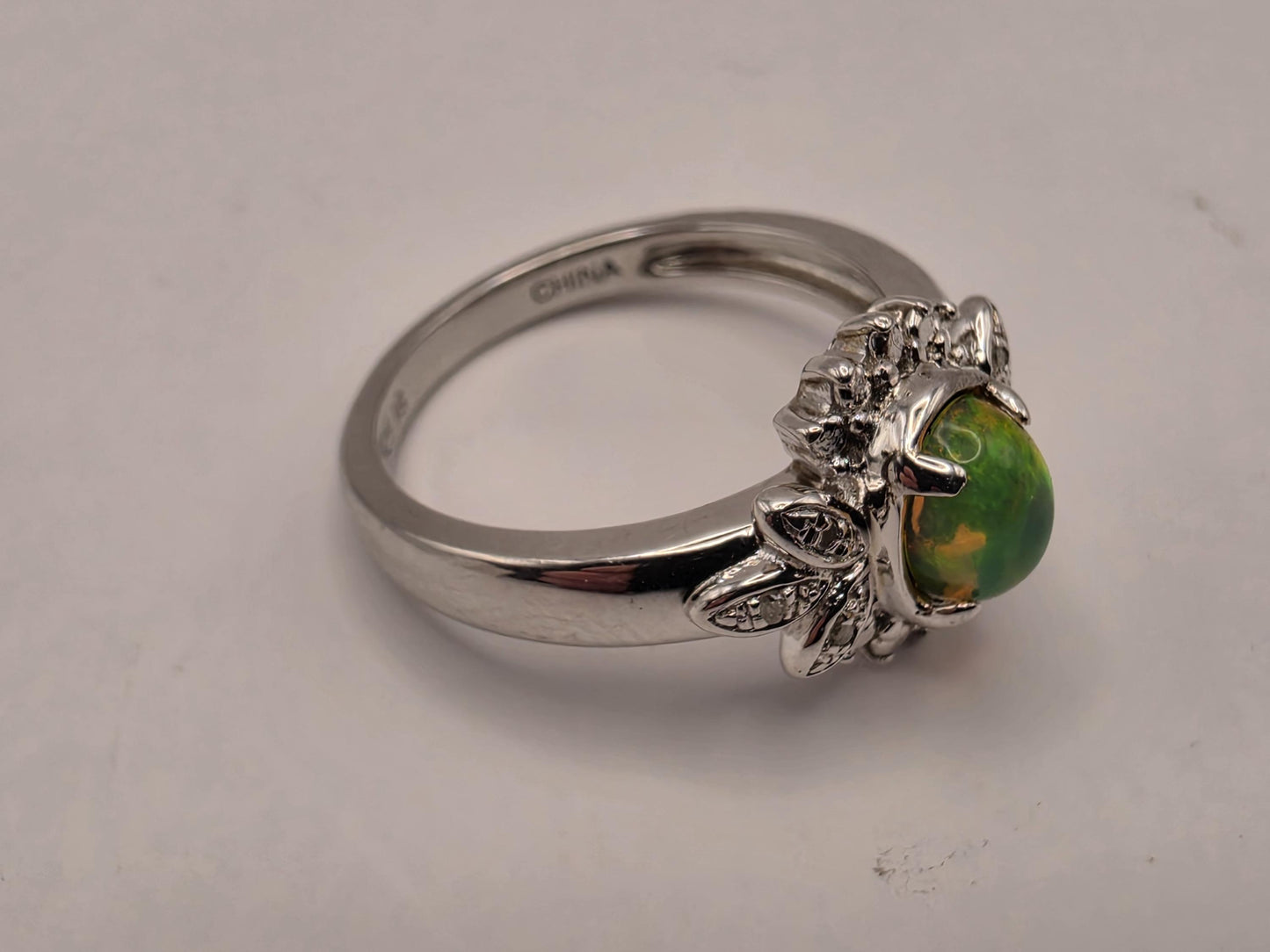 925 Sterling Silver Fire Opal Ring Genuine Diamond Accent Oval Opal Womens Cocktail Ring October Birthstone Fine Jewelry Gift for Her