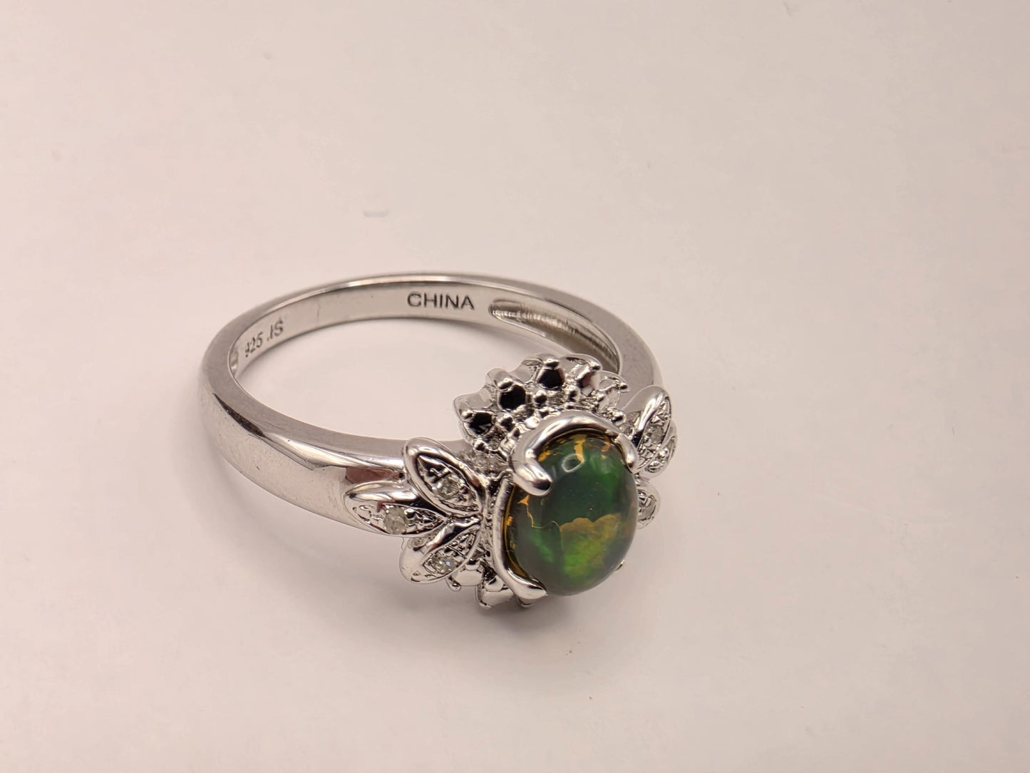 925 Sterling Silver Fire Opal Ring Genuine Diamond Accent Oval Opal Womens Cocktail Ring October Birthstone Fine Jewelry Gift for Her