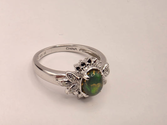 925 Sterling Silver Fire Opal Ring Genuine Diamond Accent Oval Opal Womens Cocktail Ring October Birthstone Fine Jewelry Gift for Her