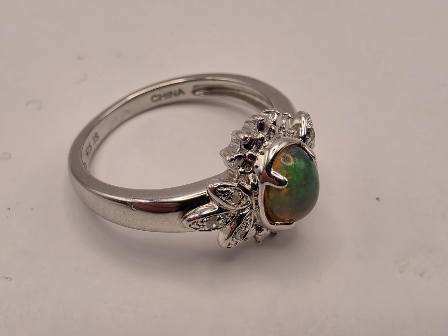 925 Sterling Silver Fire Opal Ring Genuine Diamond Accent Oval Opal Womens Cocktail Ring October Birthstone Fine Jewelry Gift for Her