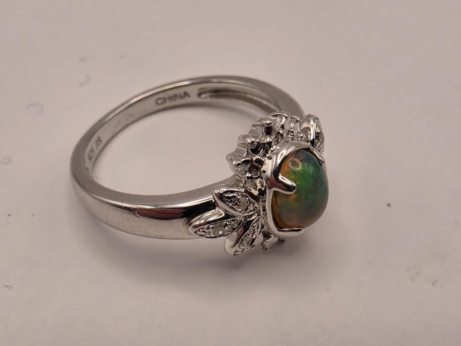 925 Sterling Silver Fire Opal Ring Genuine Diamond Accent Oval Opal Womens Cocktail Ring October Birthstone Fine Jewelry Gift for Her