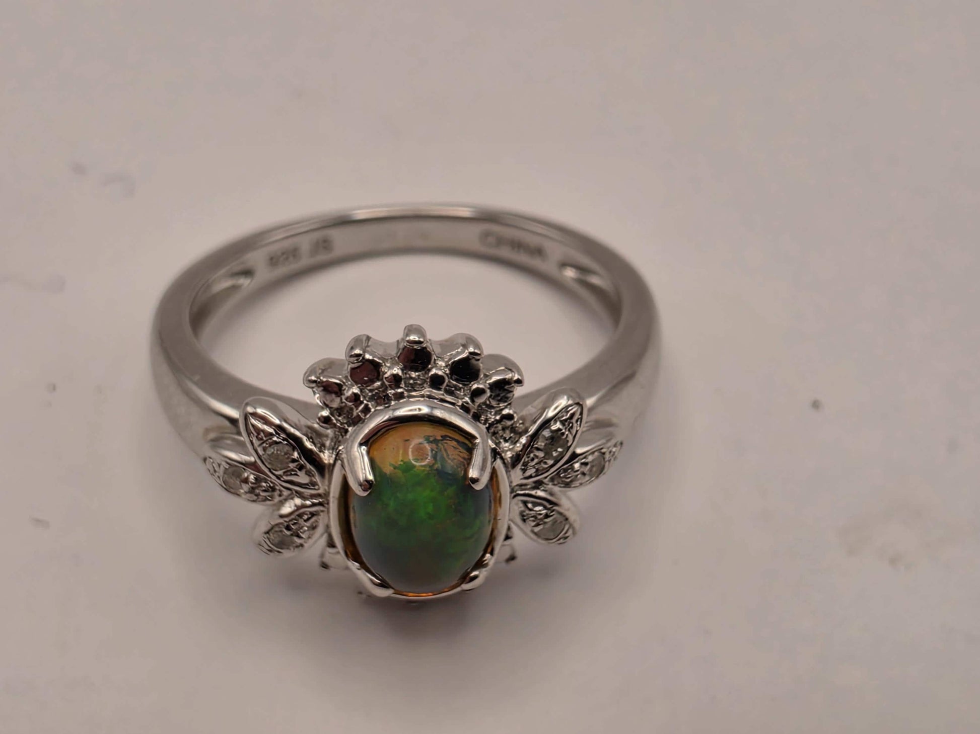 925 Sterling Silver Fire Opal Ring Genuine Diamond Accent Oval Opal Womens Cocktail Ring October Birthstone Fine Jewelry Gift for Her