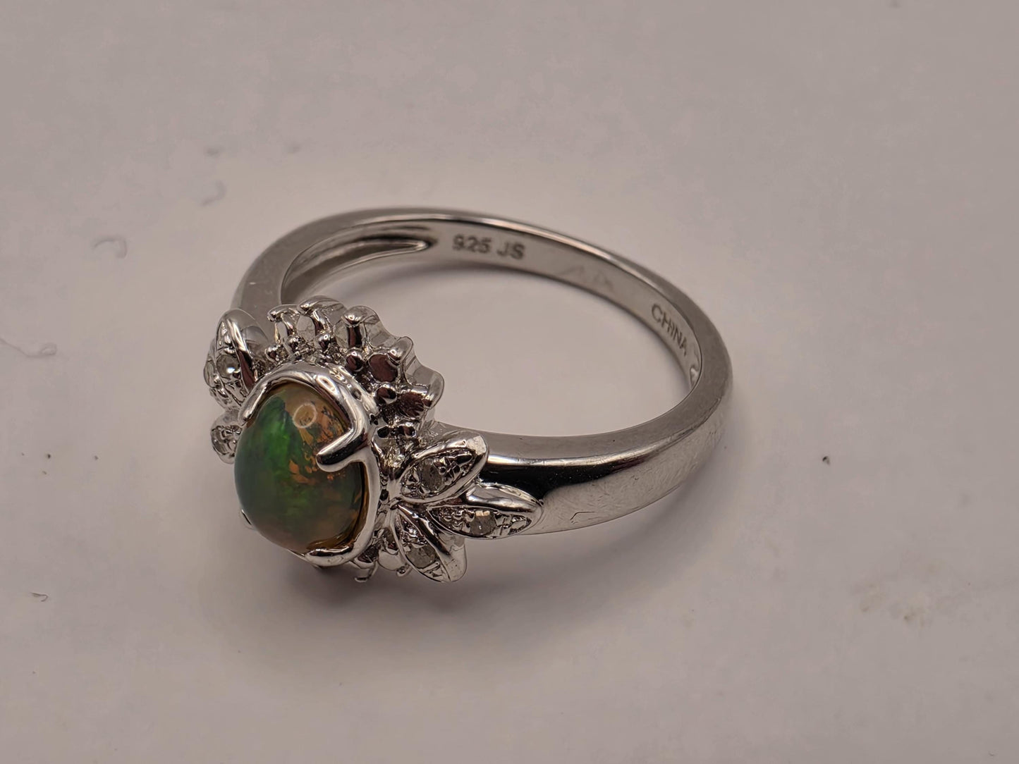 925 Sterling Silver Fire Opal Ring Genuine Diamond Accent Oval Opal Womens Cocktail Ring October Birthstone Fine Jewelry Gift for Her