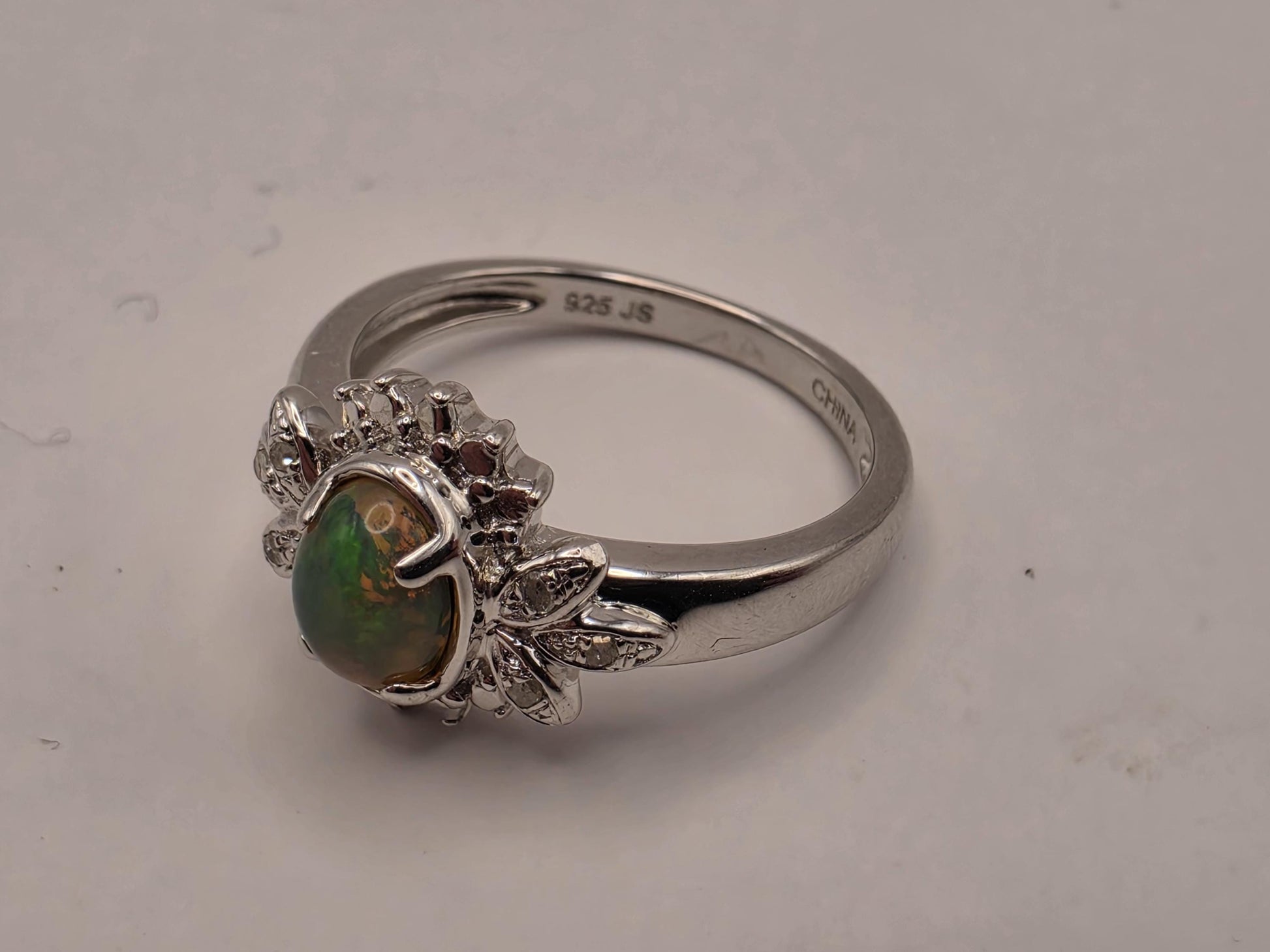 925 Sterling Silver Fire Opal Ring Genuine Diamond Accent Oval Opal Womens Cocktail Ring October Birthstone Fine Jewelry Gift for Her