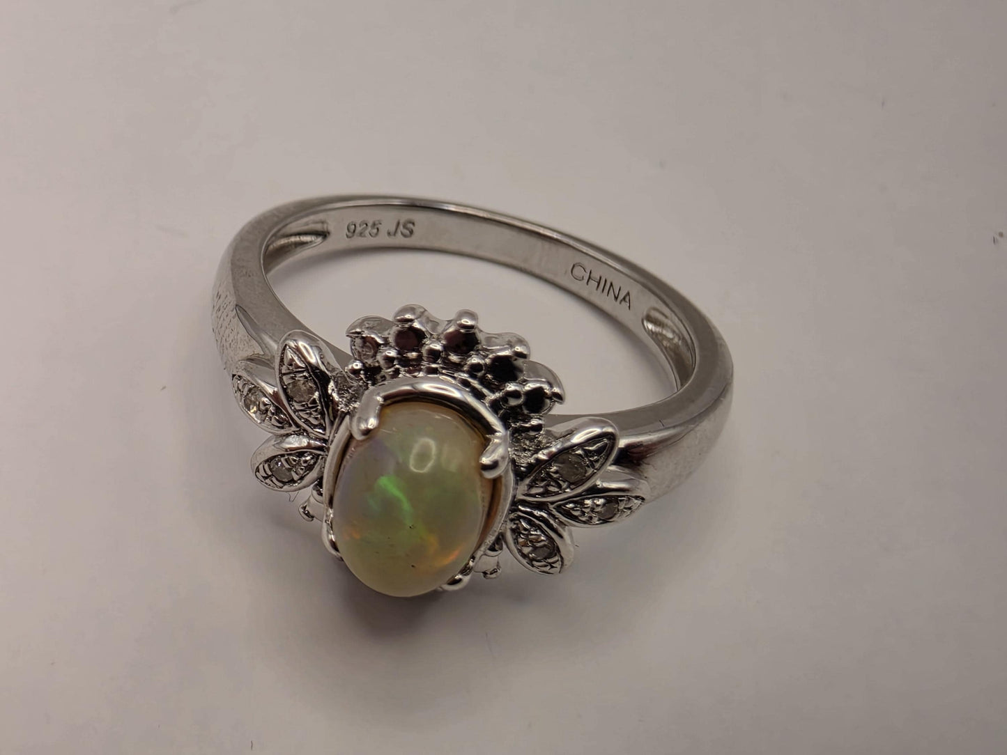 925 Sterling Silver Fire Opal Ring Genuine Diamond Accent Oval Opal Womens Cocktail Ring October Birthstone Fine Jewelry Gift for Her