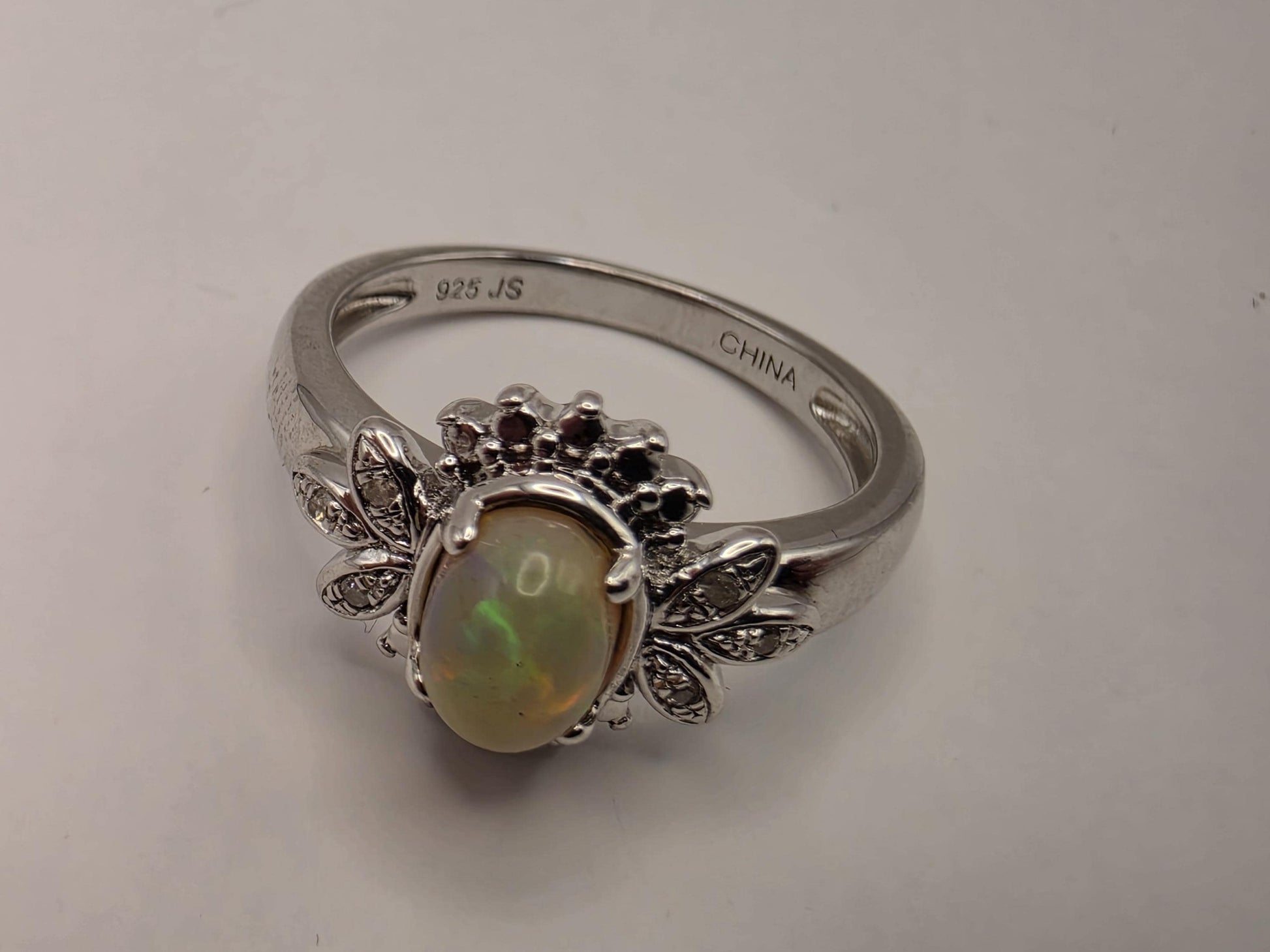 925 Sterling Silver Fire Opal Ring Genuine Diamond Accent Oval Opal Womens Cocktail Ring October Birthstone Fine Jewelry Gift for Her