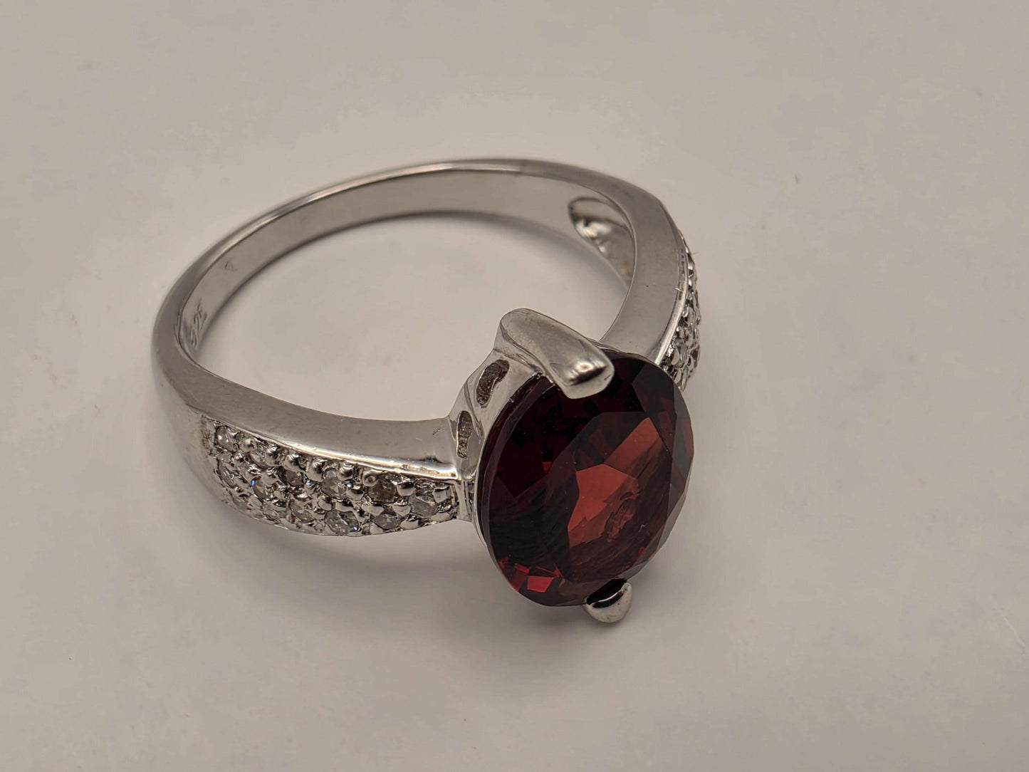 925 Sterling Silver Lab Created Ruby Ring Genuine Diamond Accent Oval Red Gemstone Womens Cocktail Ring July Birthstone Fine Jewelry Gift