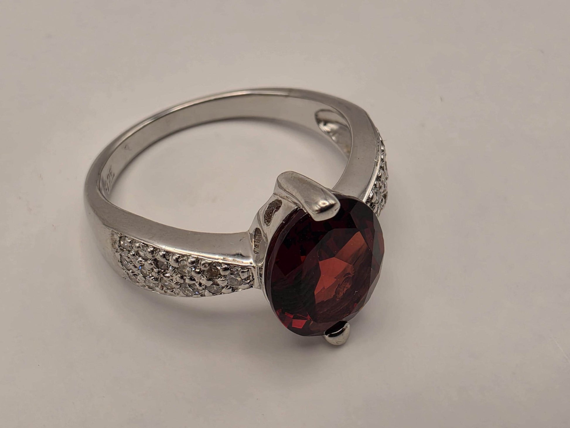 925 Sterling Silver Lab Created Ruby Ring Genuine Diamond Accent Oval Red Gemstone Womens Cocktail Ring July Birthstone Fine Jewelry Gift