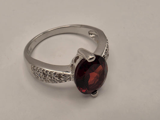 925 Sterling Silver Lab Created Ruby Ring Genuine Diamond Accent Oval Red Gemstone Womens Cocktail Ring July Birthstone Fine Jewelry Gift
