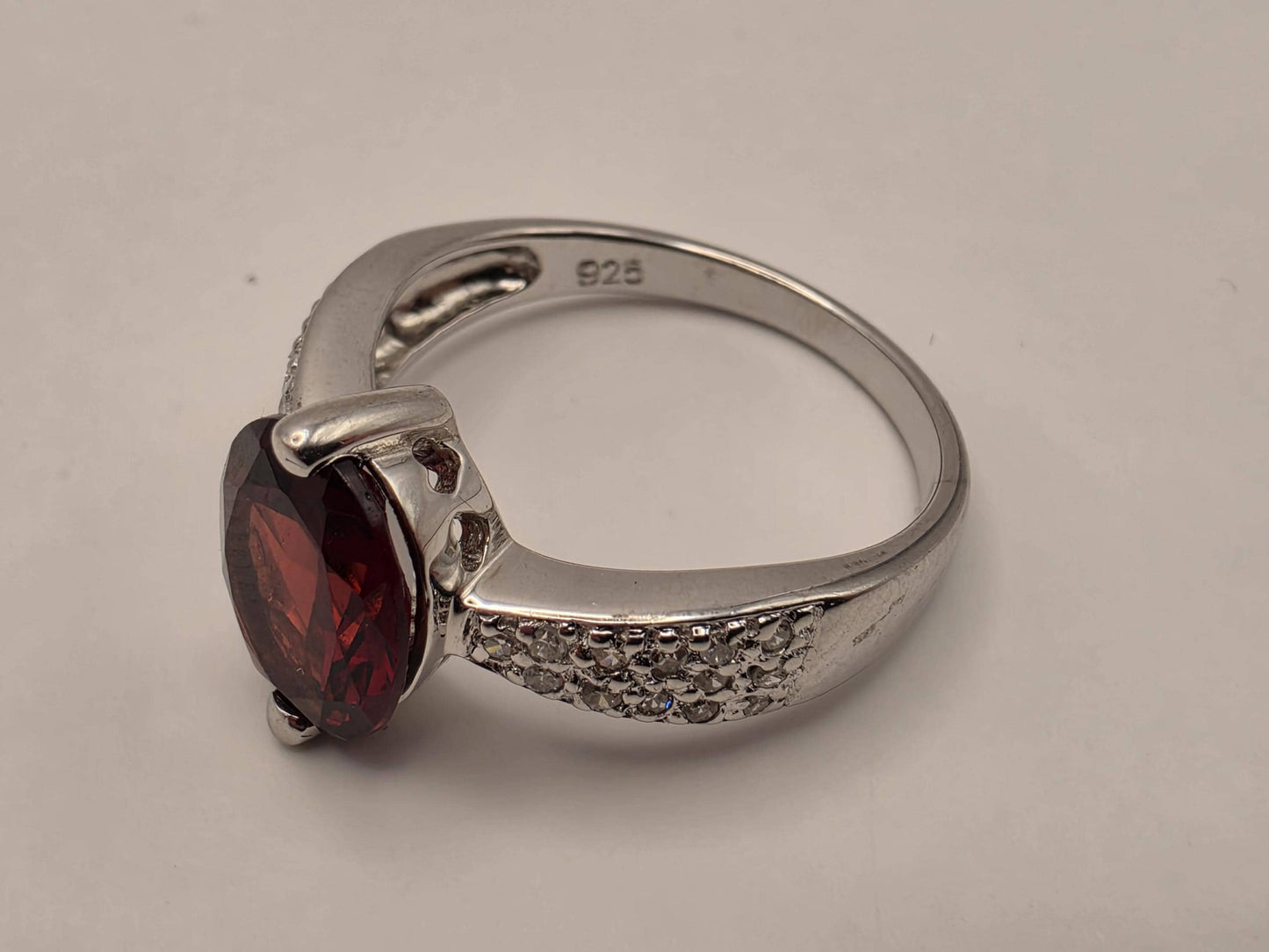 925 Sterling Silver Lab Created Ruby Ring Genuine Diamond Accent Oval Red Gemstone Womens Cocktail Ring July Birthstone Fine Jewelry Gift