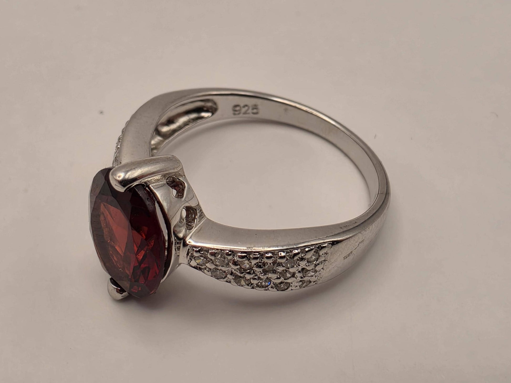 925 Sterling Silver Lab Created Ruby Ring Genuine Diamond Accent Oval Red Gemstone Womens Cocktail Ring July Birthstone Fine Jewelry Gift