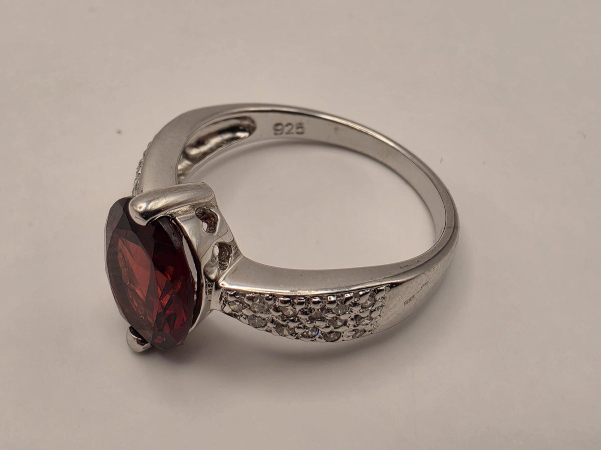 925 Sterling Silver Lab Created Ruby Ring Genuine Diamond Accent Oval Red Gemstone Womens Cocktail Ring July Birthstone Fine Jewelry Gift