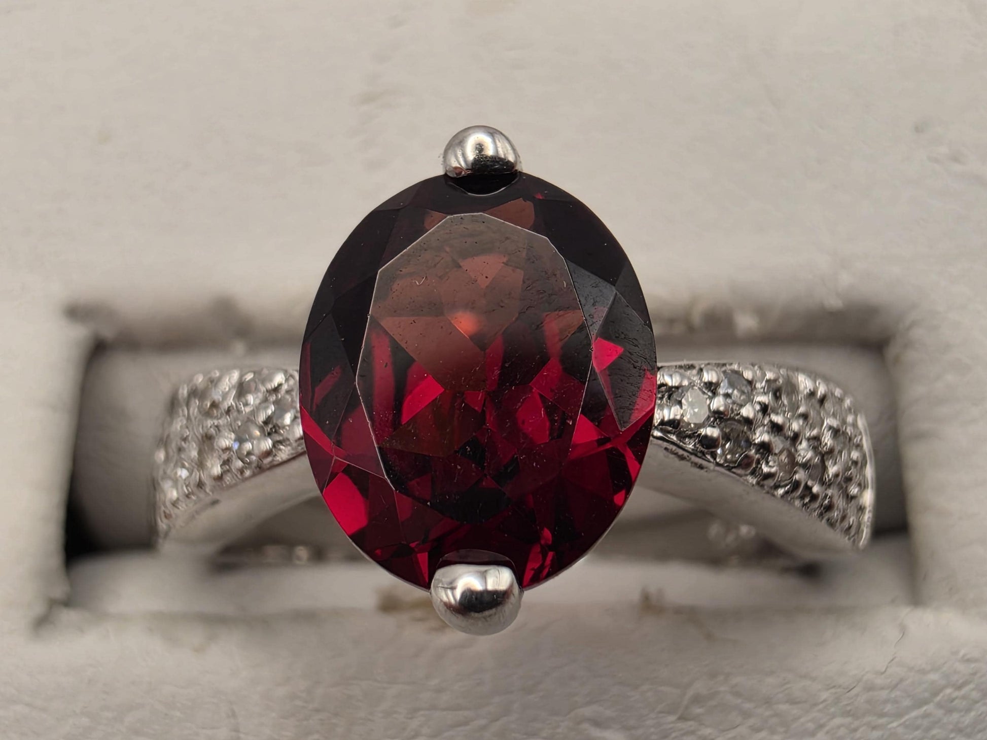 925 Sterling Silver Lab Created Ruby Ring Genuine Diamond Accent Oval Red Gemstone Womens Cocktail Ring July Birthstone Fine Jewelry Gift
