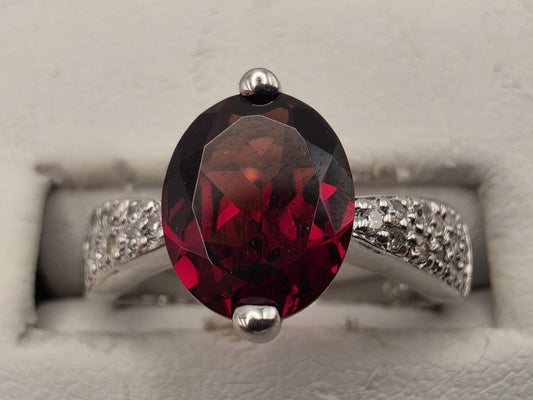 925 Sterling Silver Lab Created Ruby Ring Genuine Diamond Accent Oval Red Gemstone Womens Cocktail Ring July Birthstone Fine Jewelry Gift