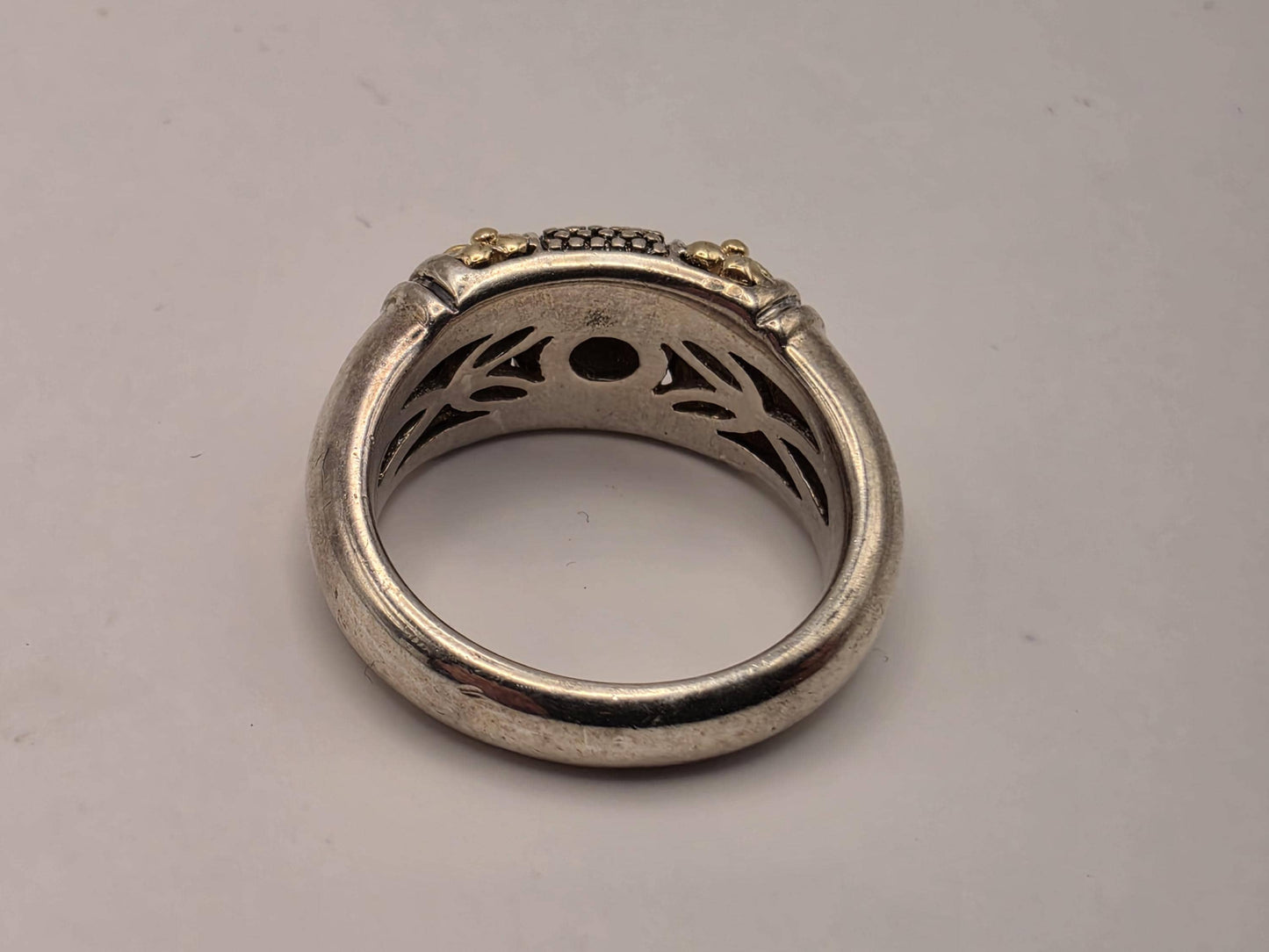 925 Sterling Silver 14k Gold Ring Floral Two Tone Pave Center Band Womens Statement Cocktail Ring Fine Jewelry Gift for Her