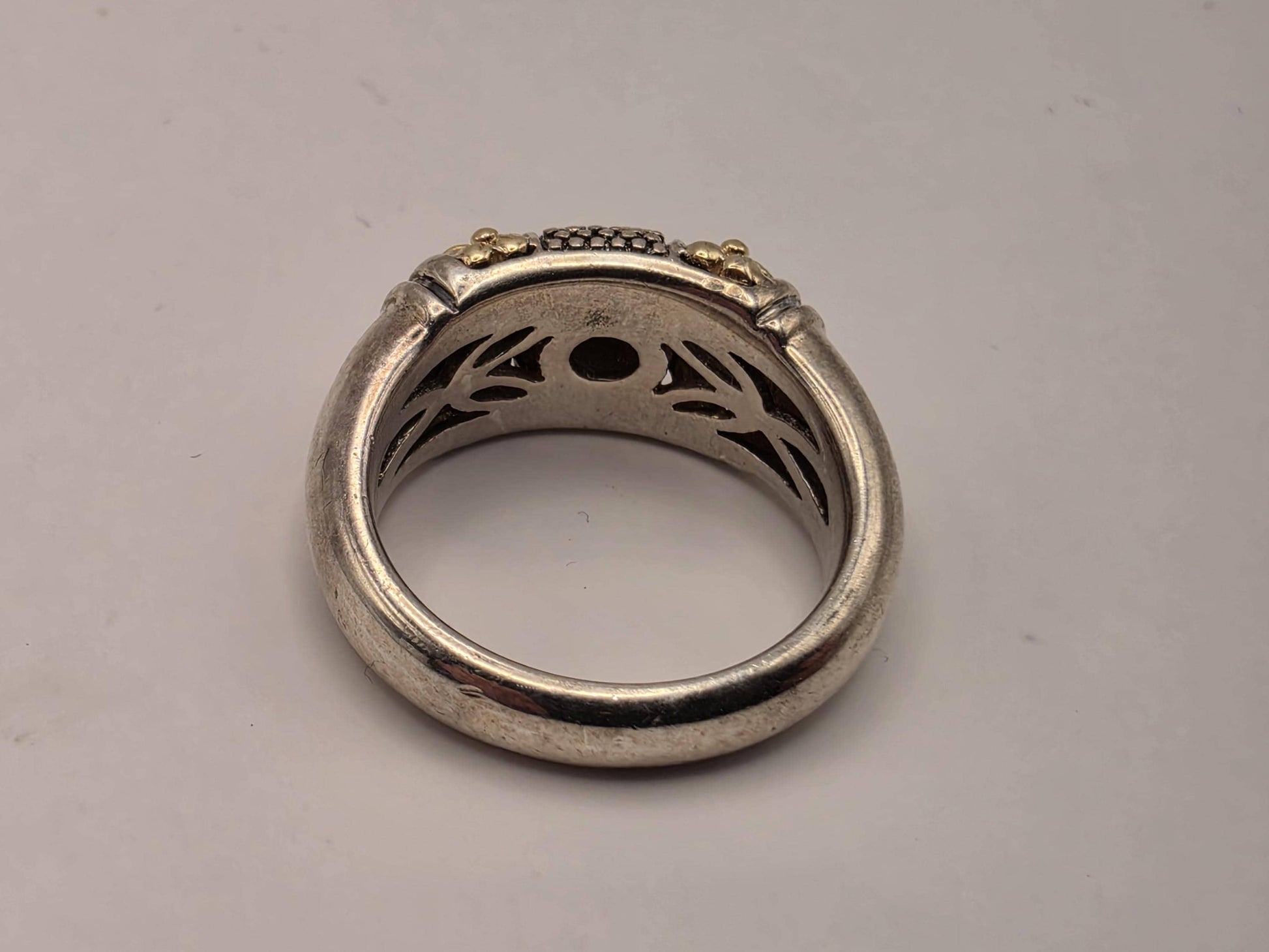 925 Sterling Silver 14k Gold Ring Floral Two Tone Pave Center Band Womens Statement Cocktail Ring Fine Jewelry Gift for Her