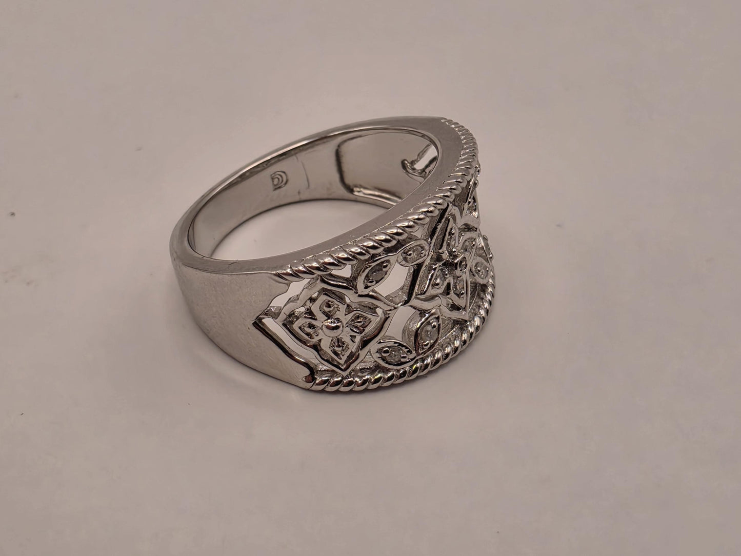 925 Sterling Silver Diamond Band Ring Genuine Diamond 0.08ct Openwork Floral Fancy Band Womens Fine Jewelry Anniversary Ring Gift for Her