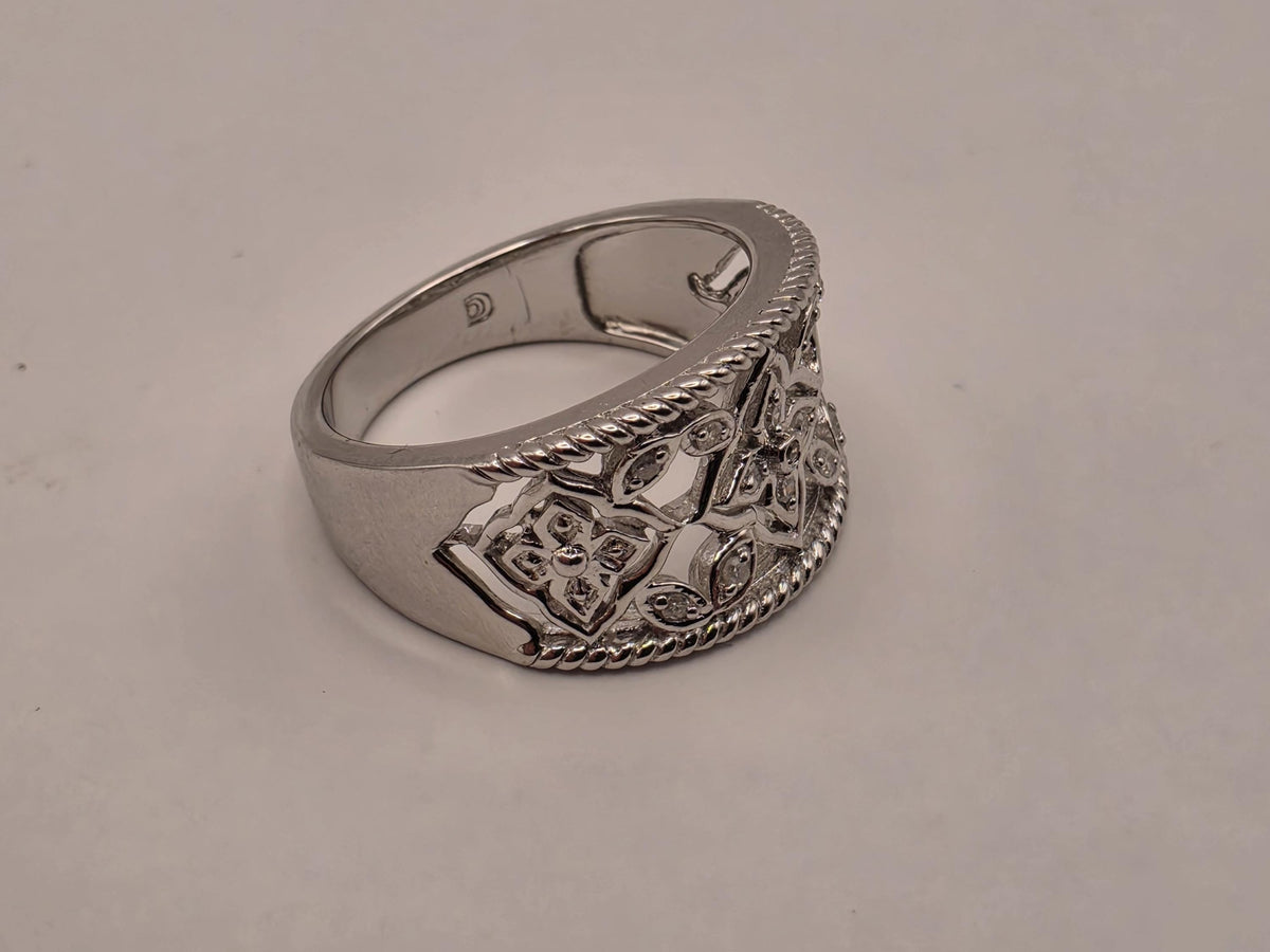 925 Sterling Silver Diamond Band Ring Genuine Diamond 0.08ct Openwork Floral Fancy Band Womens Fine Jewelry Anniversary Ring Gift for Her