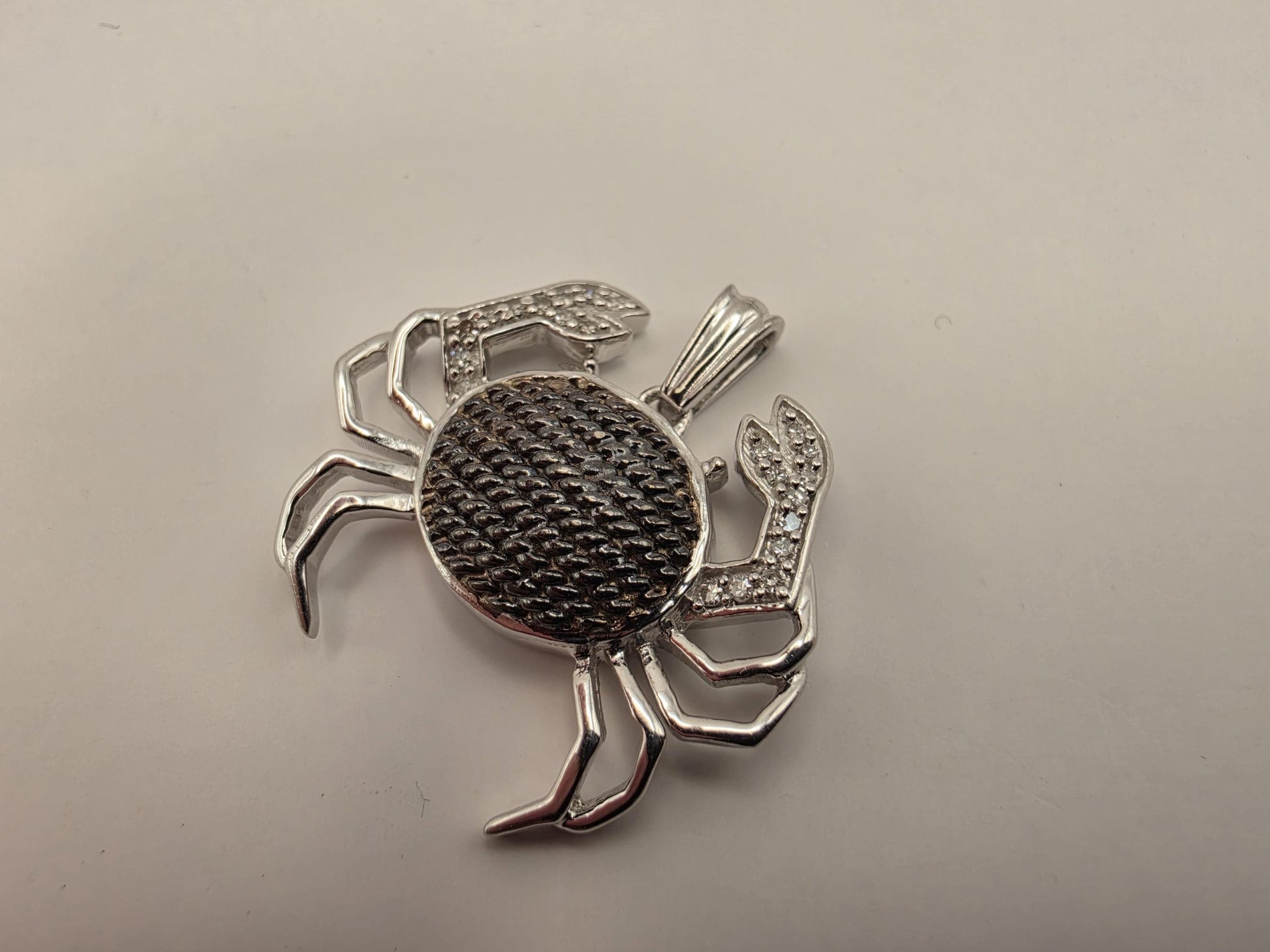 925 Sterling Silver Crab Pendant Nautical Beach Ocean Sea Life Charm Textured Body Pave Claws Coastal Jewelry Gift for Him Her Unisex
