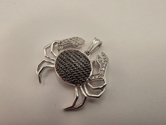 925 Sterling Silver Crab Pendant Nautical Beach Ocean Sea Life Charm Textured Body Pave Claws Coastal Jewelry Gift for Him Her Unisex