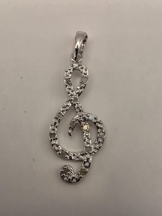 925 Sterling Silver Treble Clef Pendant Music Note Pave CZ Musician Gift Musical Charm Womens Jewelry Gift for Her Music Lover