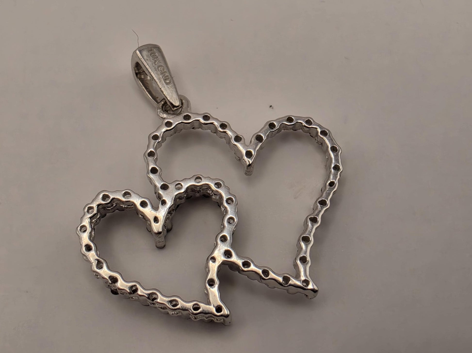 10k White Gold Double Heart Pendant Genuine White and Black Diamond Interlocking Hearts Womens Fine Jewelry Gift for Her Anniversary