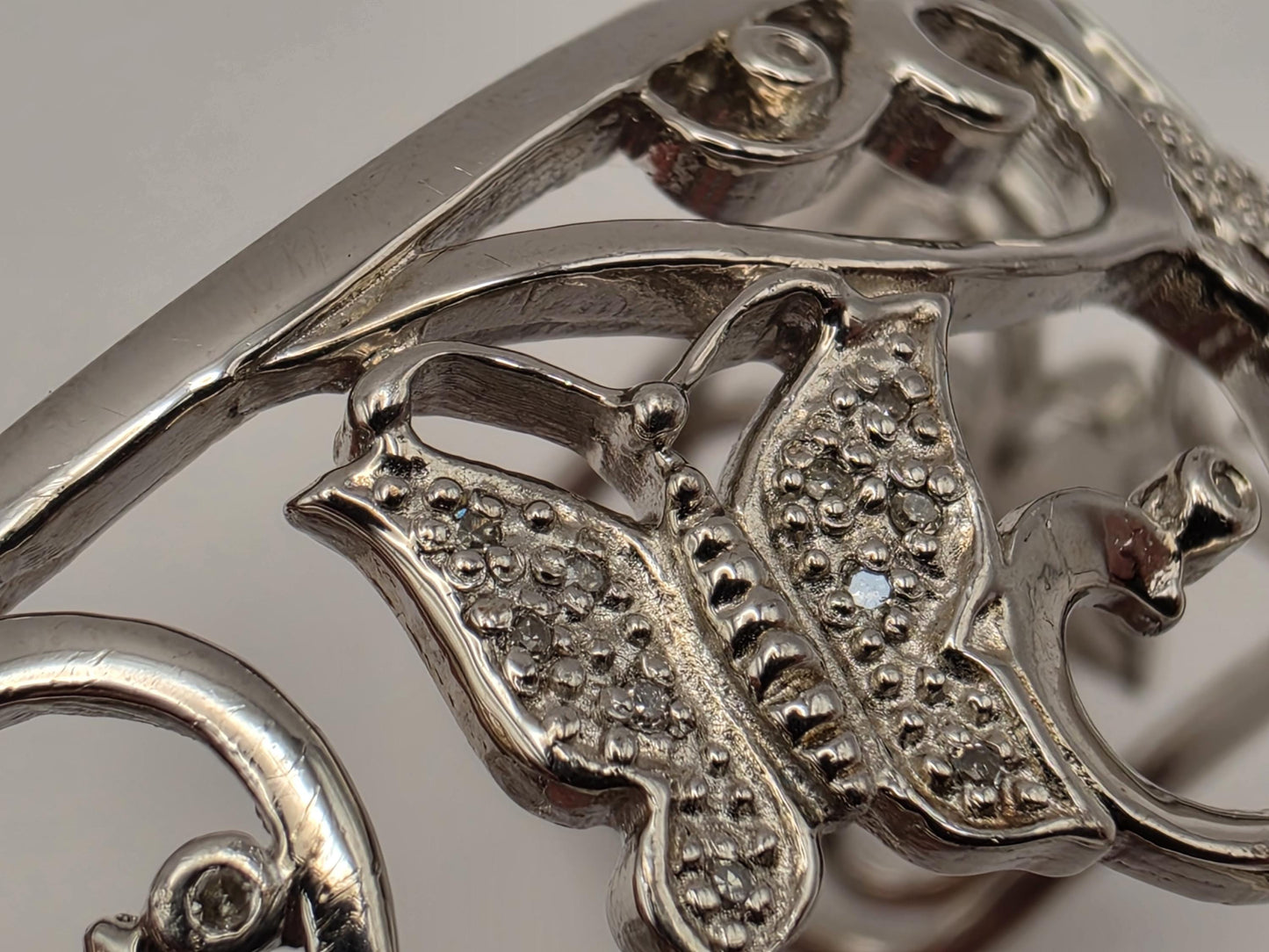 Sterling Silver Diamond Butterfly Cuff Bracelet 925 Openwork Filigree Scroll Genuine Diamonds Adjustable Statement Wide Band Womens Gift