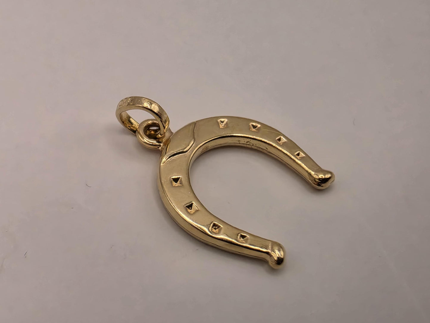 Solid 14K Yellow Gold Horseshoe Pendant Lucky Good Luck Charm Cowboy Western Equestrian Jewelry Gift Diamond Cut Detail Small Necklace Charm