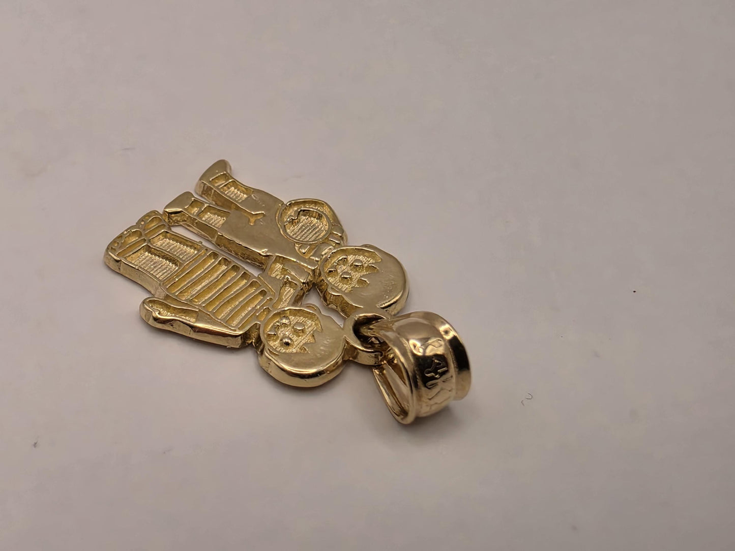 Solid 14K Yellow Gold Boy and Girl Pendant Brother Sister Children Charm Two Kids Family Mom Jewelry Gift Diamond Cut Detail Necklace Charm