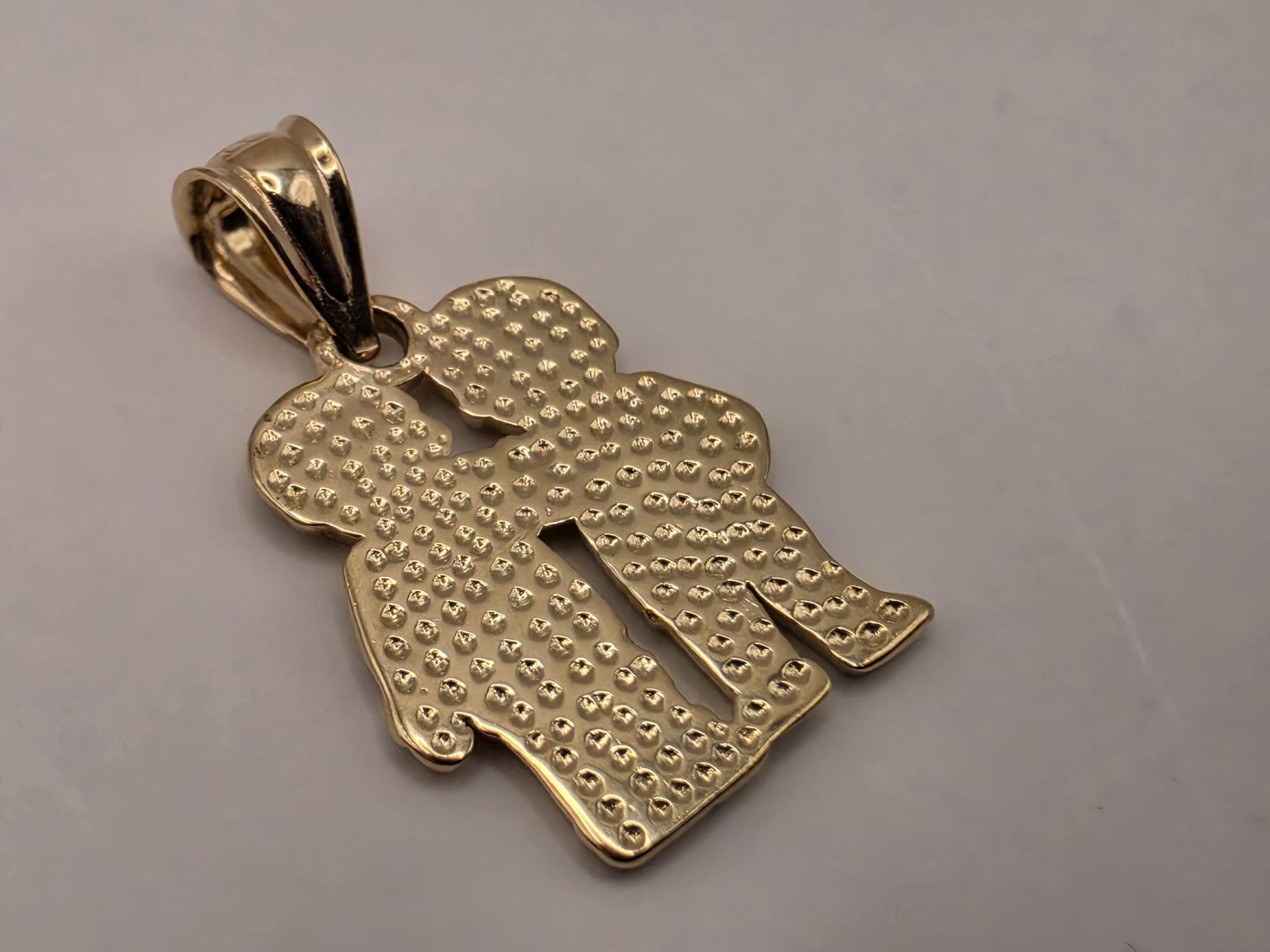 Solid 14K Yellow Gold Boy and Girl Pendant Brother Sister Children Charm Two Kids Family Mom Jewelry Gift Diamond Cut Detail Necklace Charm