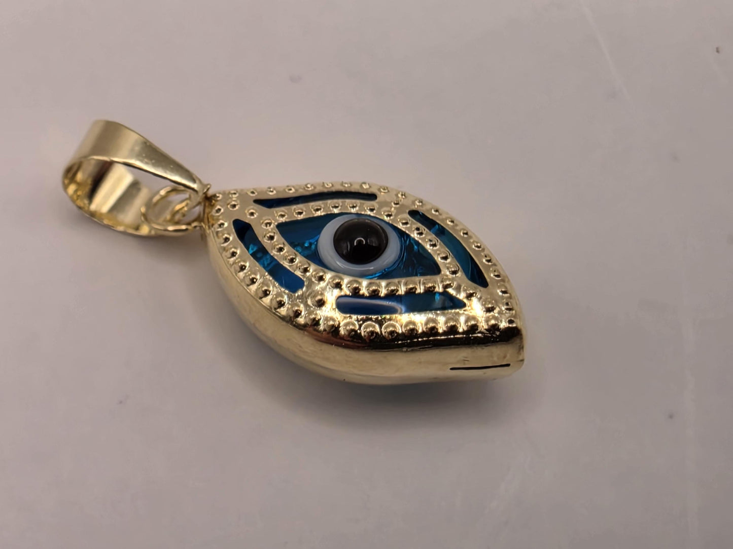 Solid 14K Yellow Gold Evil Eye Pendant Blue Glass Marquise Charm Nazar Protection Good Luck Jewelry Gift Turkish Greek Amulet Necklace Charm