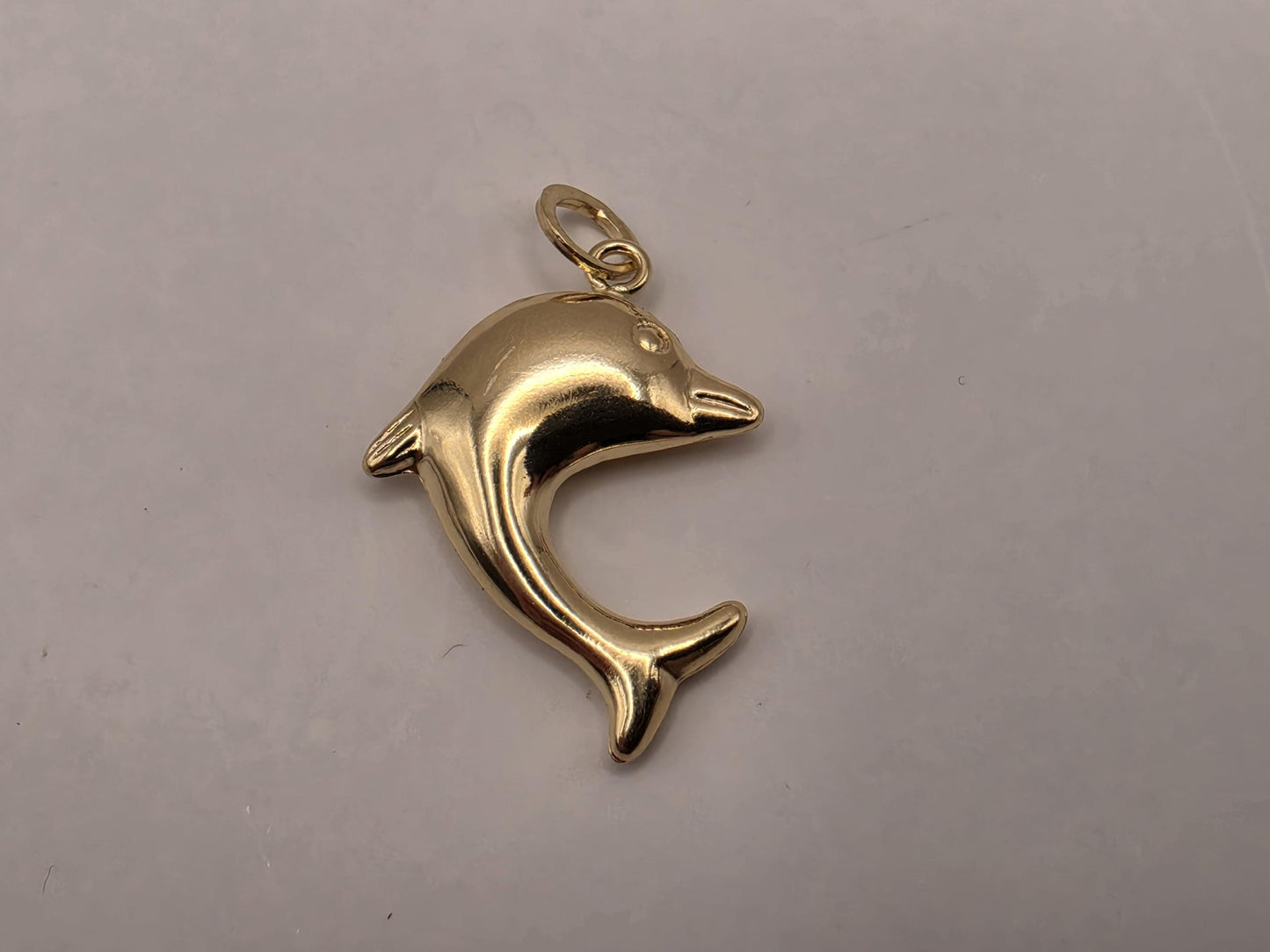 14K Yellow Gold Dolphin Pendant Hollow Laser Cut Sea Animal Charm Ocean Beach Nautical Jewelry Gift for Her Marine Life Small Necklace Charm
