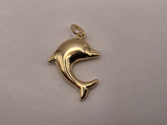 14K Yellow Gold Dolphin Pendant Hollow Laser Cut Sea Animal Charm Ocean Beach Nautical Jewelry Gift for Her Marine Life Small Necklace Charm