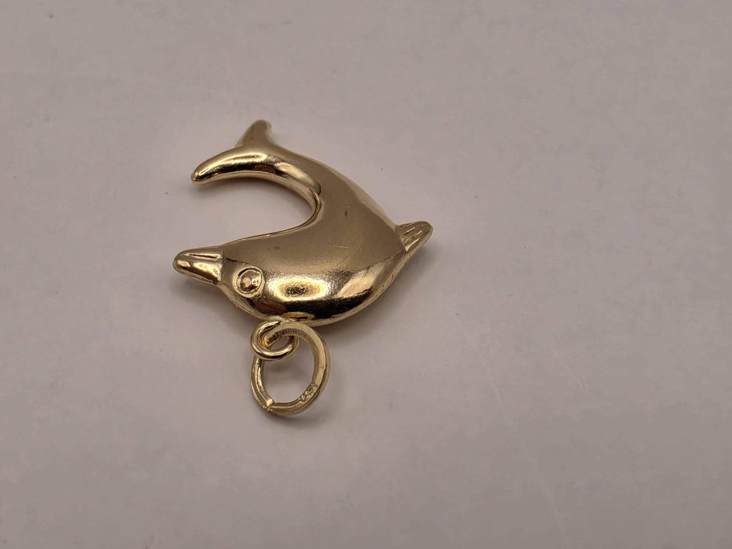 14K Yellow Gold Dolphin Pendant Hollow Laser Cut Sea Animal Charm Ocean Beach Nautical Jewelry Gift for Her Marine Life Small Necklace Charm