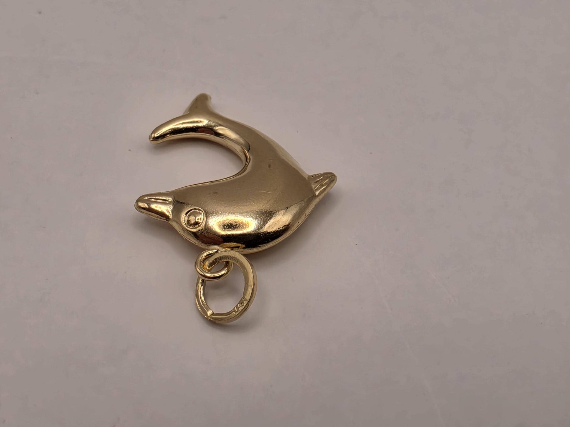 14K Yellow Gold Dolphin Pendant Hollow Laser Cut Sea Animal Charm Ocean Beach Nautical Jewelry Gift for Her Marine Life Small Necklace Charm