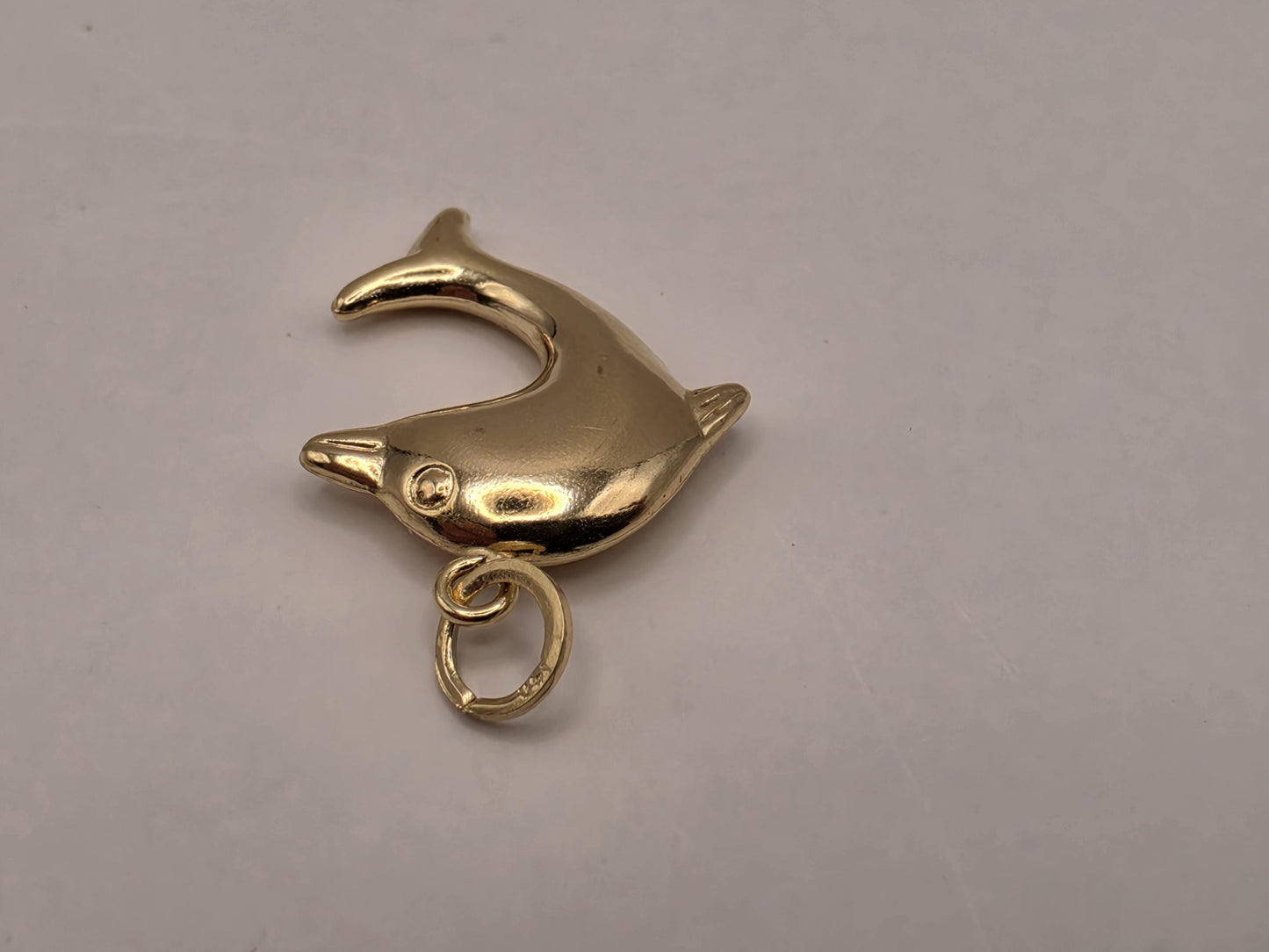 14K Yellow Gold Dolphin Pendant Hollow Laser Cut Sea Animal Charm Ocean Beach Nautical Jewelry Gift for Her Marine Life Small Necklace Charm