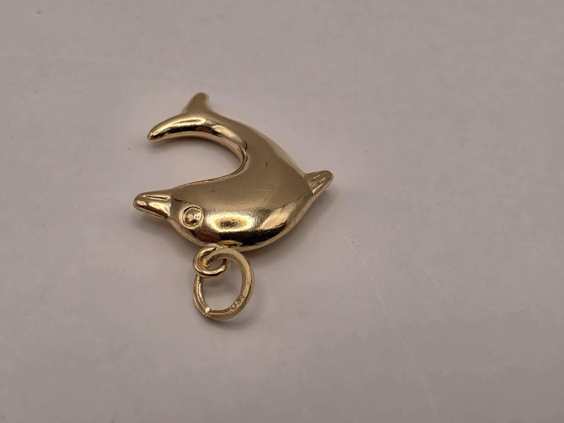 14K Yellow Gold Dolphin Pendant Hollow Laser Cut Sea Animal Charm Ocean Beach Nautical Jewelry Gift for Her Marine Life Small Necklace Charm