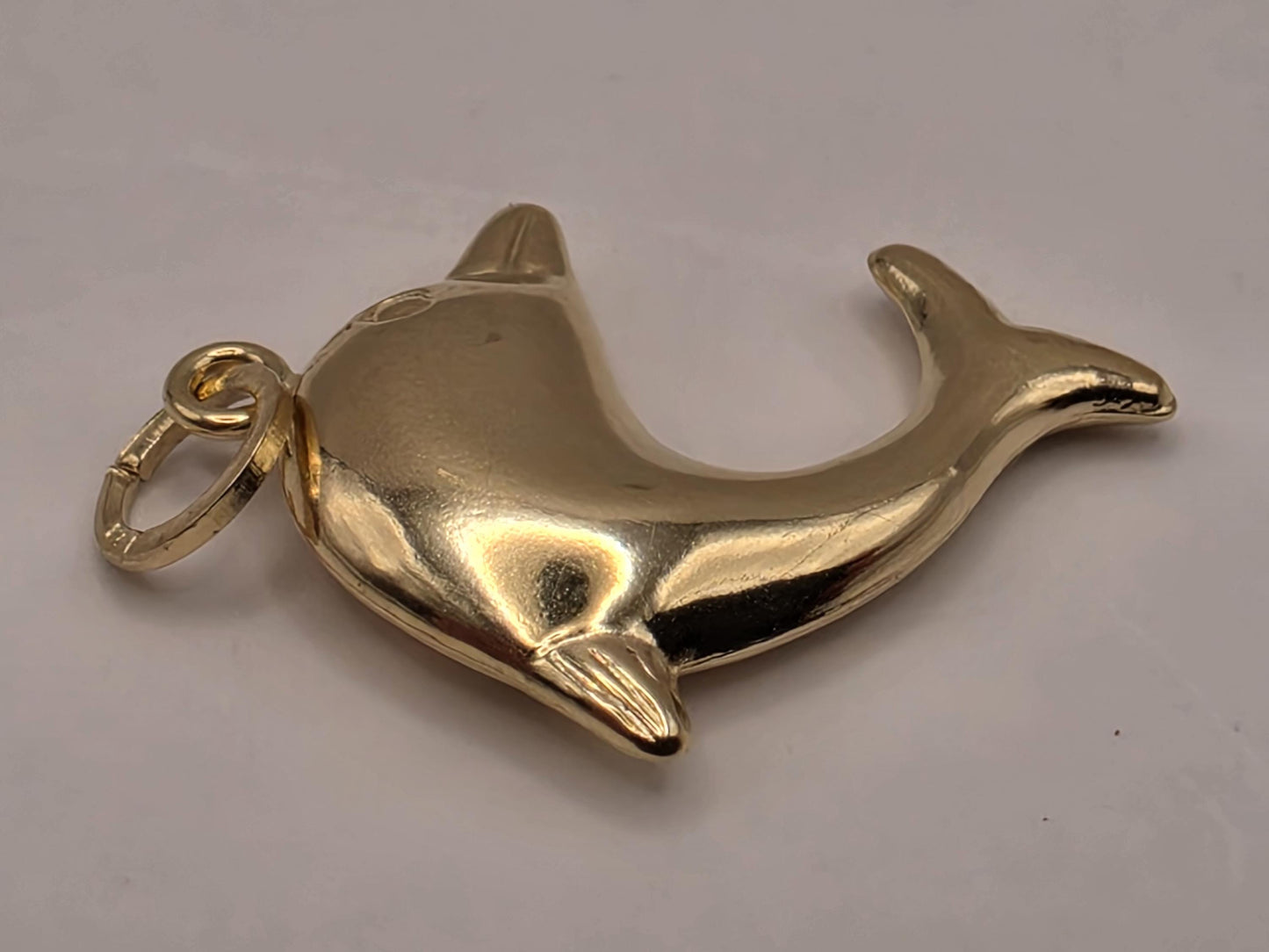 14K Yellow Gold Dolphin Pendant Hollow Laser Cut Sea Animal Charm Ocean Beach Nautical Jewelry Gift for Her Marine Life Small Necklace Charm