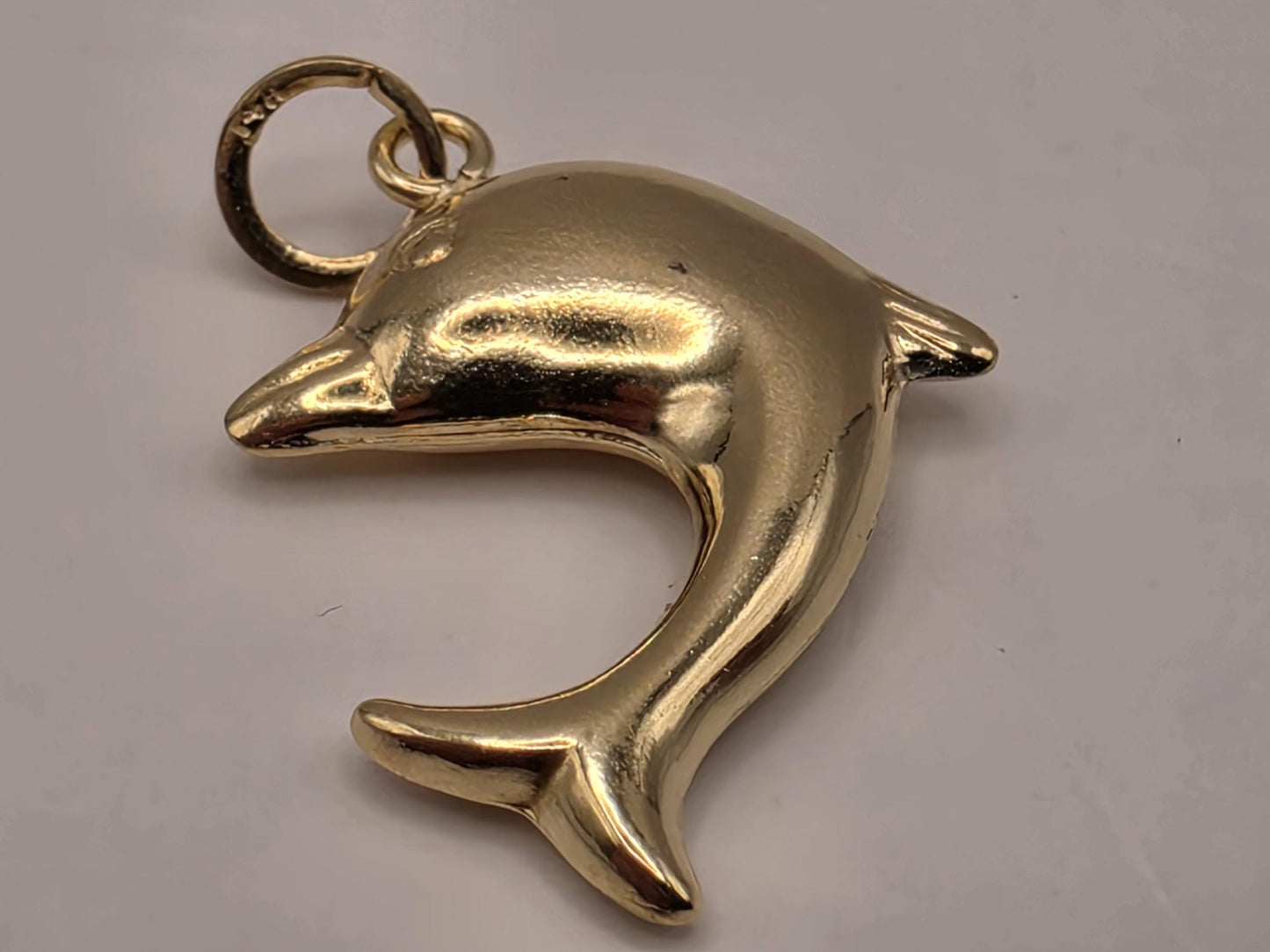 14K Yellow Gold Dolphin Pendant Hollow Laser Cut Sea Animal Charm Ocean Beach Nautical Jewelry Gift for Her Marine Life Small Necklace Charm